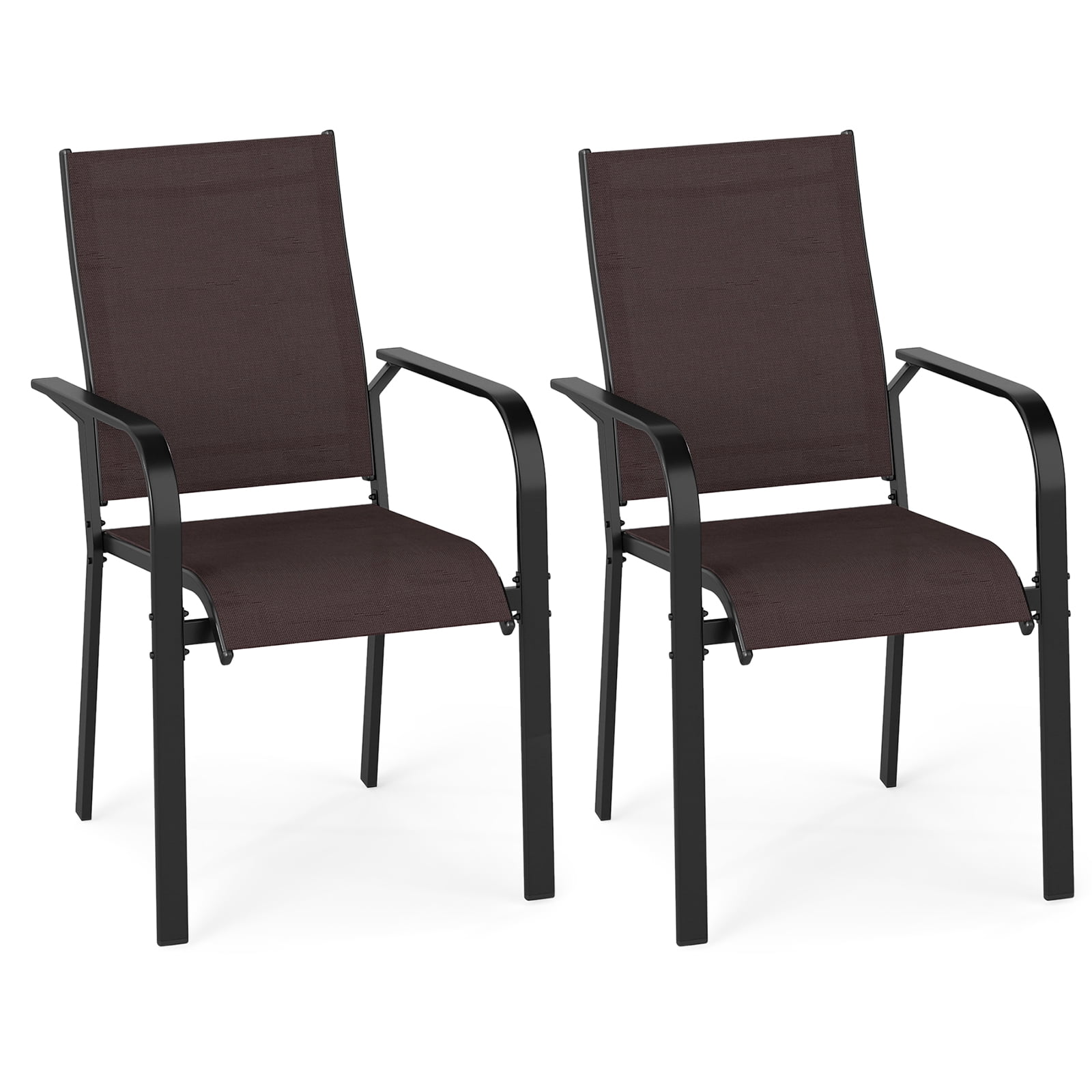 Gymax Patio Dining Chairs Set of 2 Stackable Outdoor Armchairs w/Metal FrameBackrest