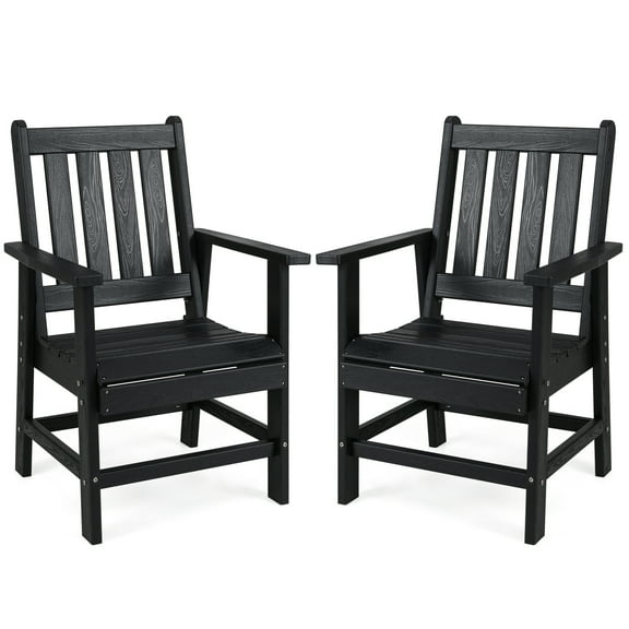 Gymax Patio Dining Chairs Set of 2 w/Wide Armrests Curved Seat Wood Grain for Backyard Black