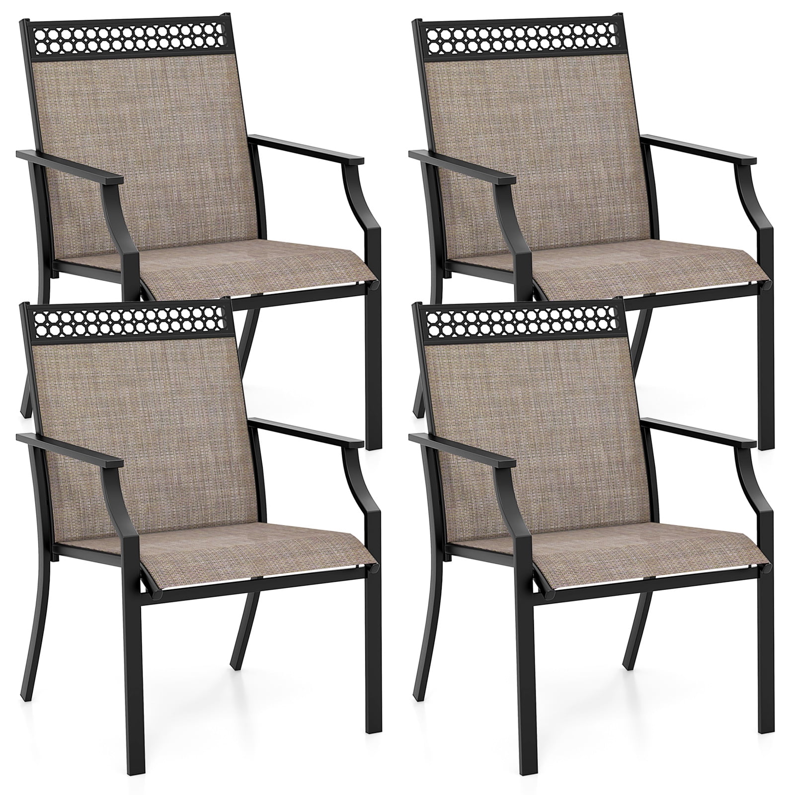 Gymax Set of 4 Patio Dining Chairs - Assembled, High Back, Metal Arms ...