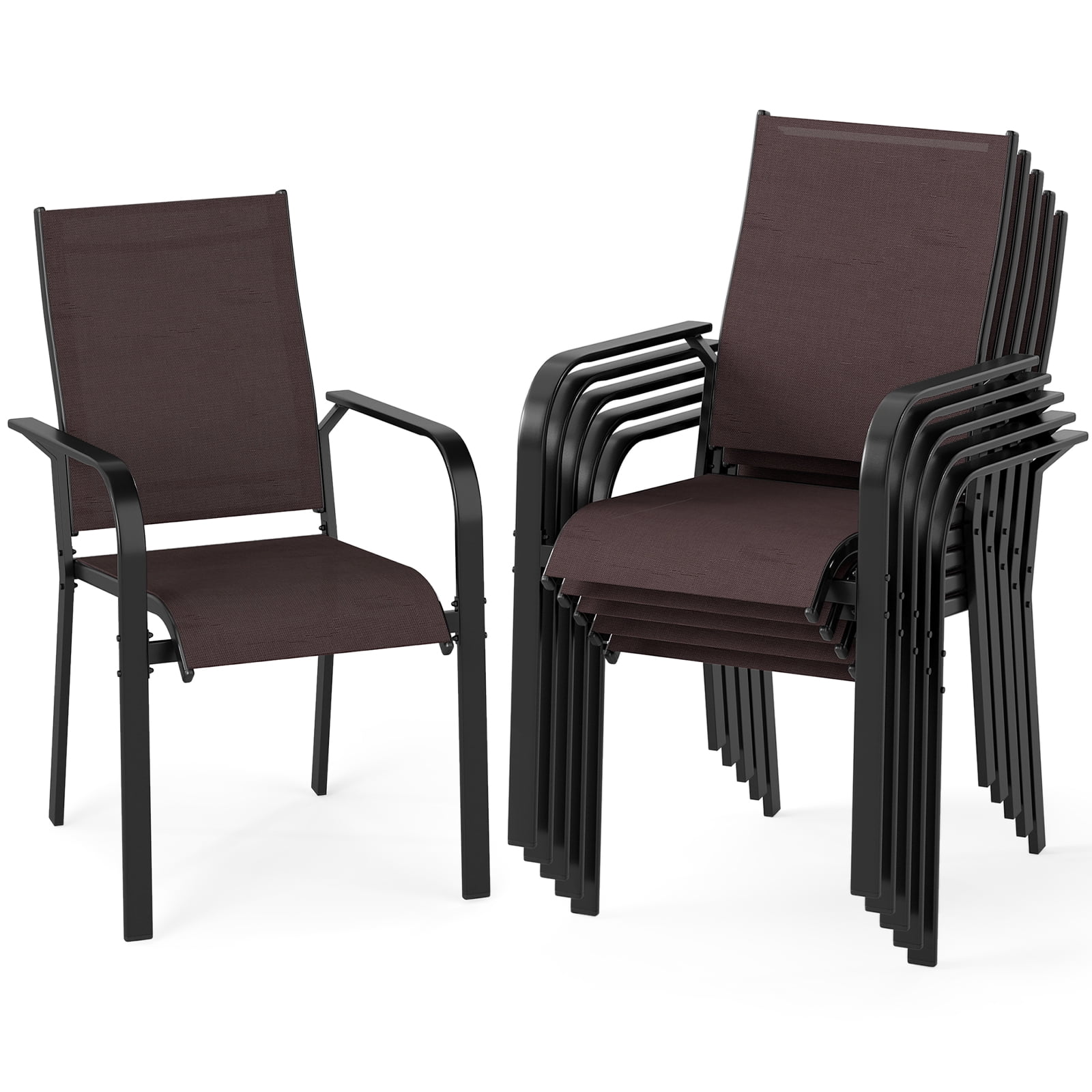 Gymax Patio Dining Chairs Set of 6 Stackable Outdoor Armchairs w/Metal FrameBackrest