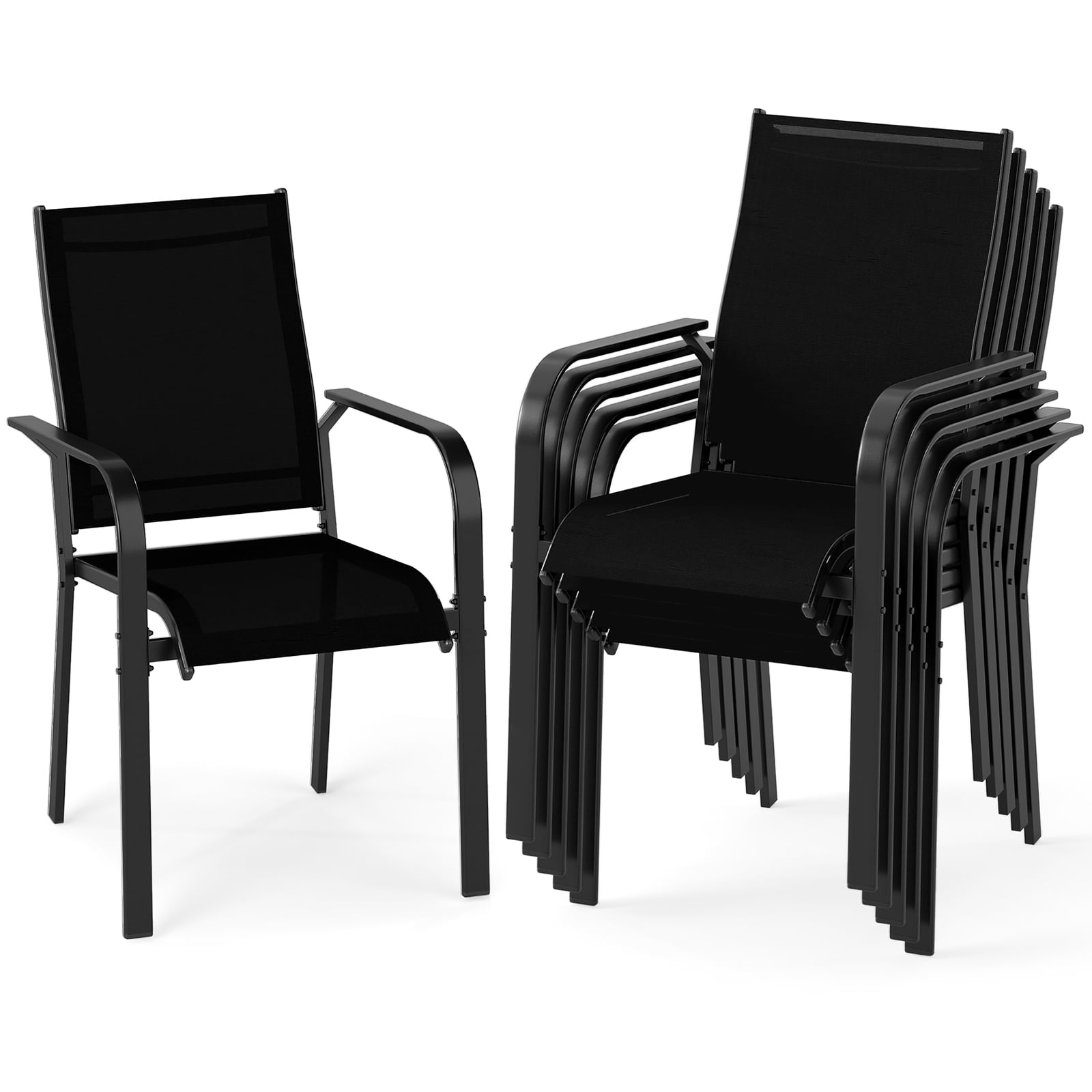 Gymax Patio Dining Chairs Set of 6 w/Metal Frame Breathable Mesh Fabric Backrest