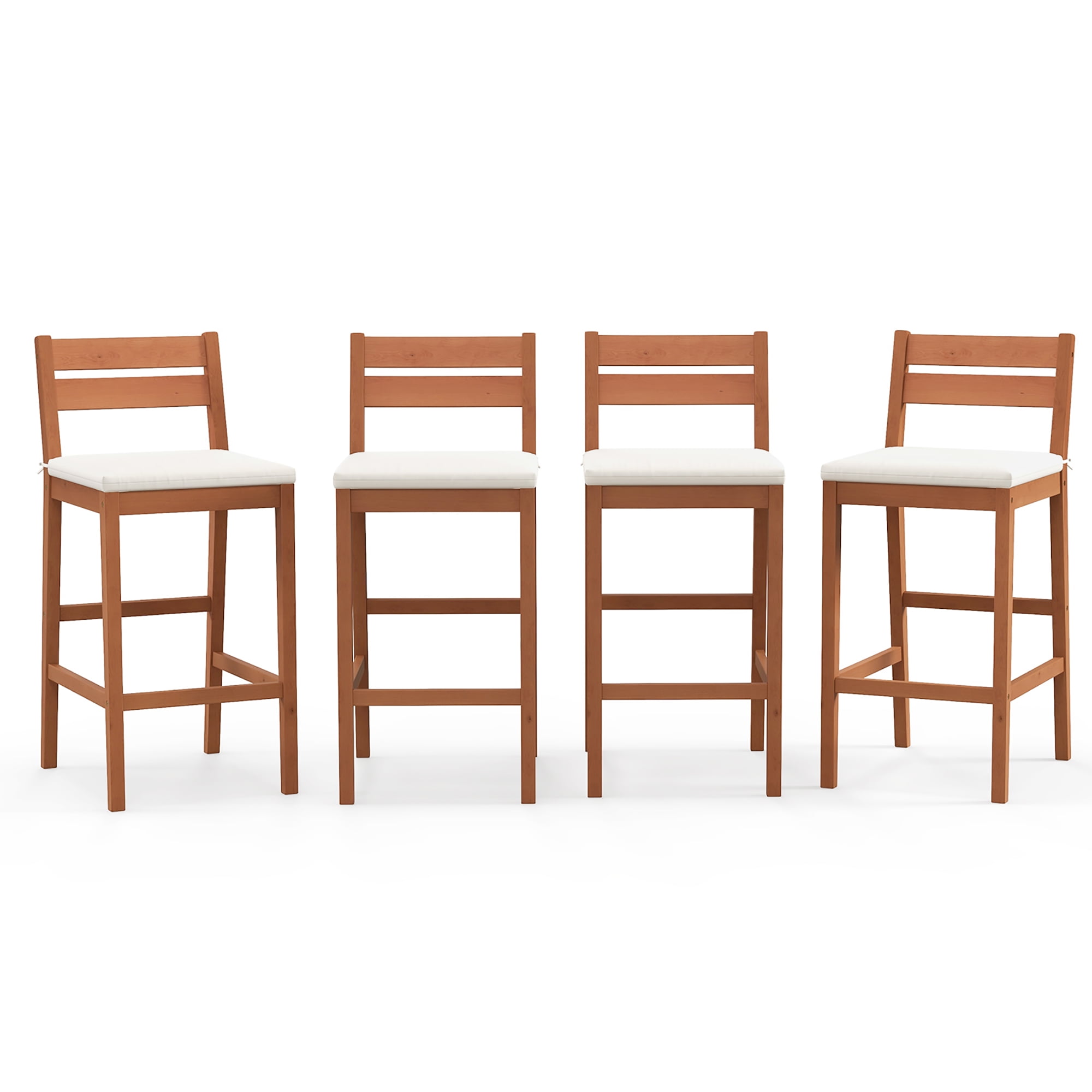 Gymax Patio Eucalyptus Wood Bar Stools Set of 4 Outdoor Bar Height