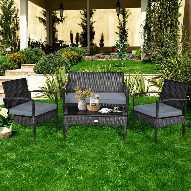 Gymax patio garden outdoor 4pc rattan wicker furniture set hotsell