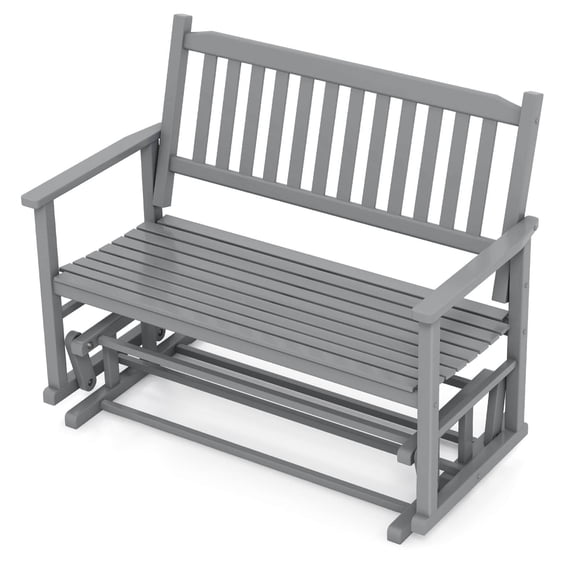 Gymax Patio Glider Loveseat Chair Swing Rocking Bench w/ Curved Backrest & Slatted Seat Gray