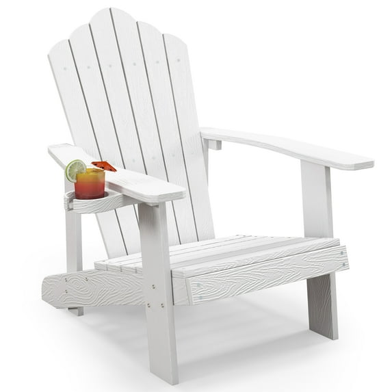 Gymax Patio HIPS Outdoor Weather Resistant Slatted Chair Adirondack Chair w/ Cup Holder White
