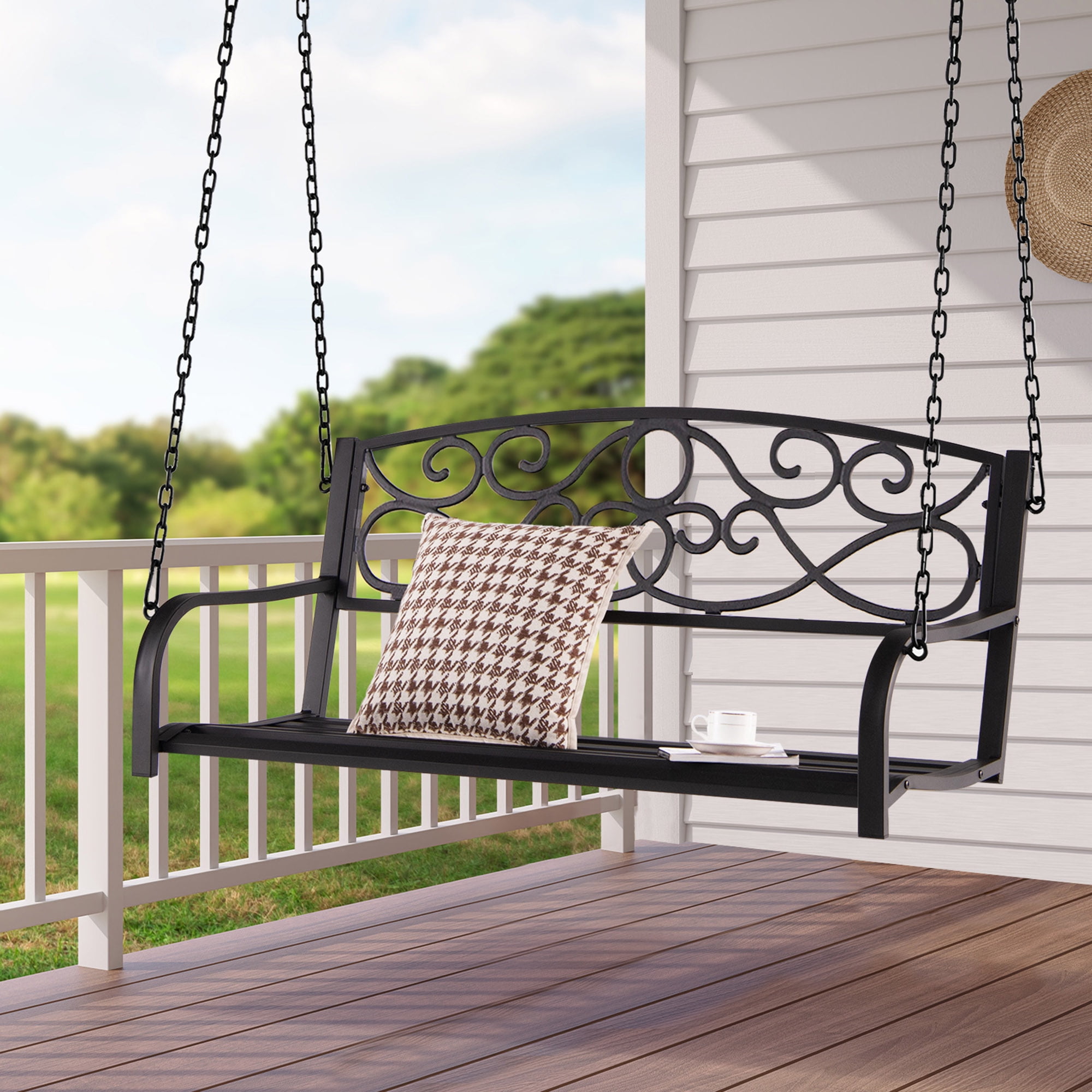 Gymax Garden Patio Hanging Porch Swing, Outdoor 2-Person Metal