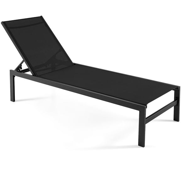 Gymax Patio Lounge Chair Adjustable Lounge Chaise w/ Backrest 6-Position Black