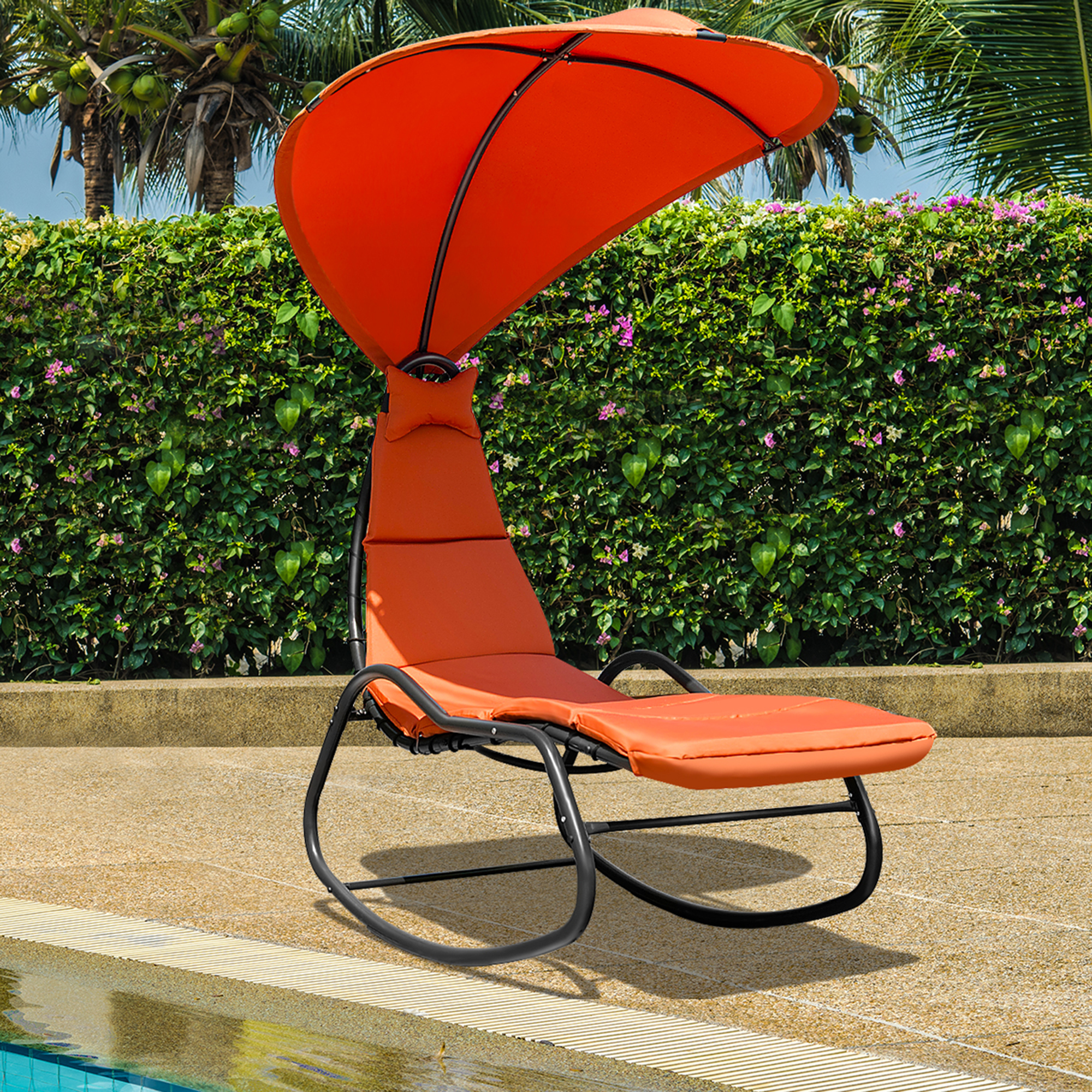 Gymax Patio Lounge Chair Chaise Garden w/ Steel Frame Cushion Canopy Orange - image 1 of 10