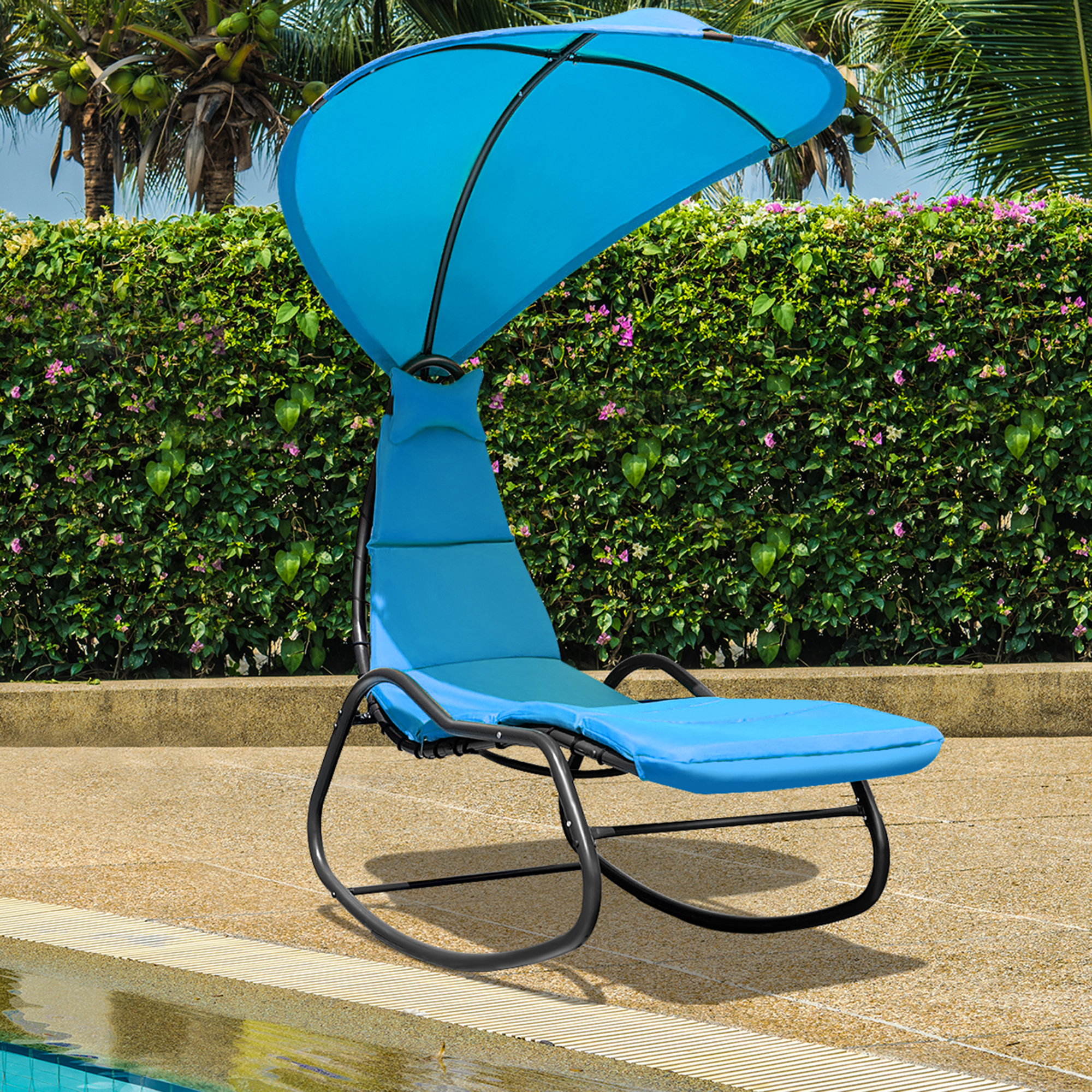 Gymax Patio Lounge Chair Chaise Garden w/ Steel Frame Cushion Canopy Turquoise - image 1 of 9