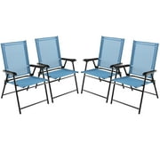 Gymax Patio Metal Camping Breathable and Rip-resistant Folding Chairs, Blue Set of 4