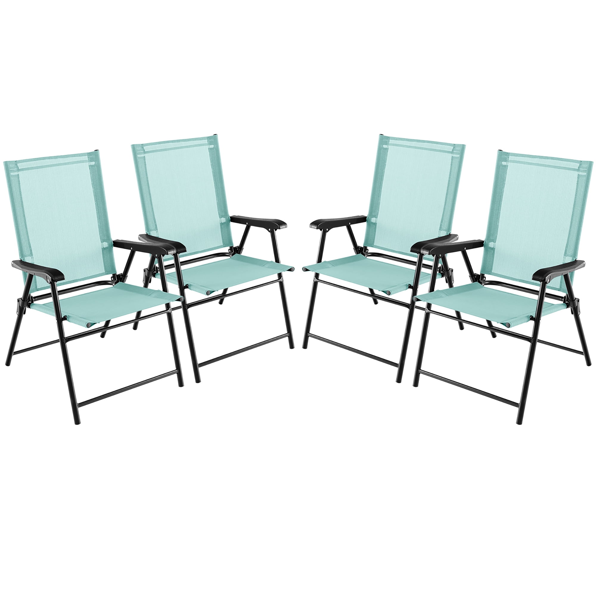 Gymax Patio Metal Outdoor Camping Rip-resistant and Durable Folding Chairs, Green ("Set of 4")