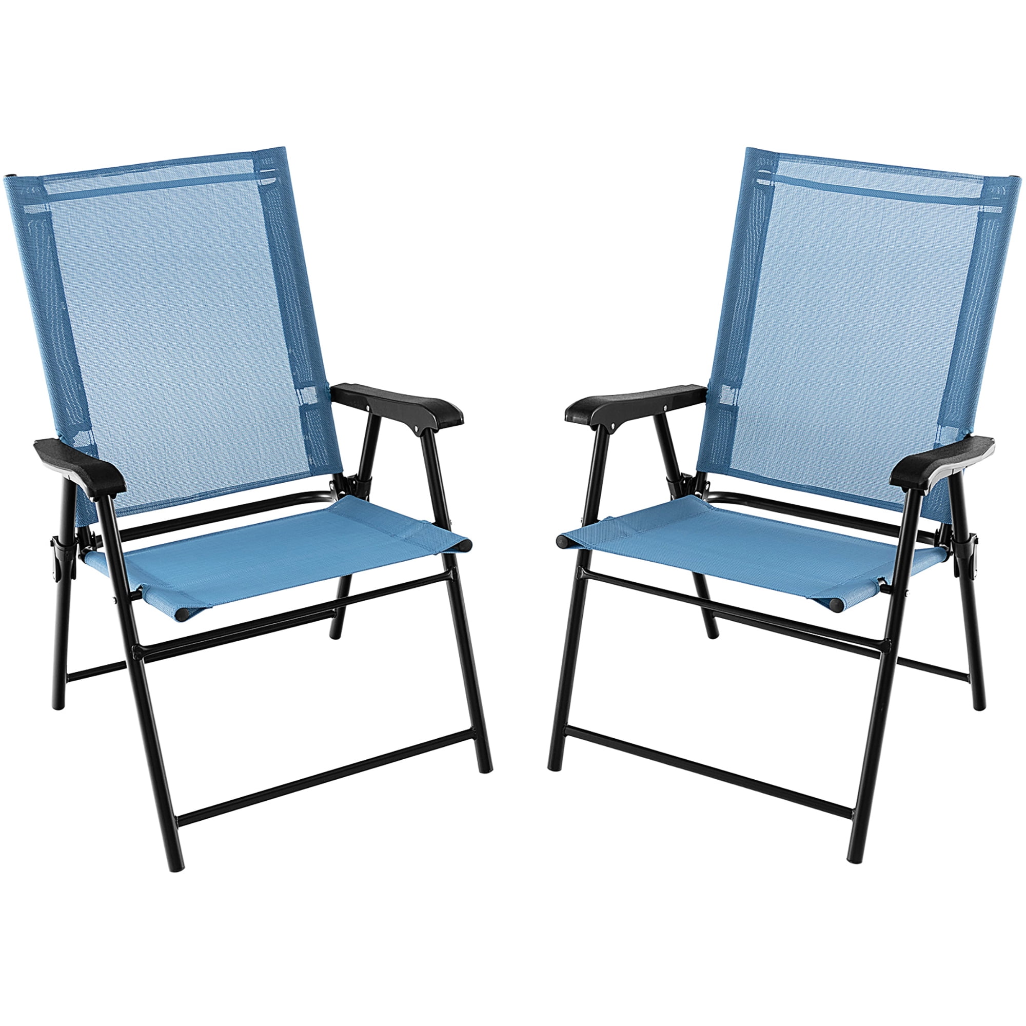 Gymax Patio Metal Outdoor Cozy and Breathable Folding Chairs, Blue "1 Set of 2"