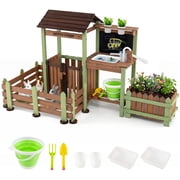 Gymax Patio Mud Farm Playset for KidsWooden Barnyard Pretend Toy w/Raised Planter Box