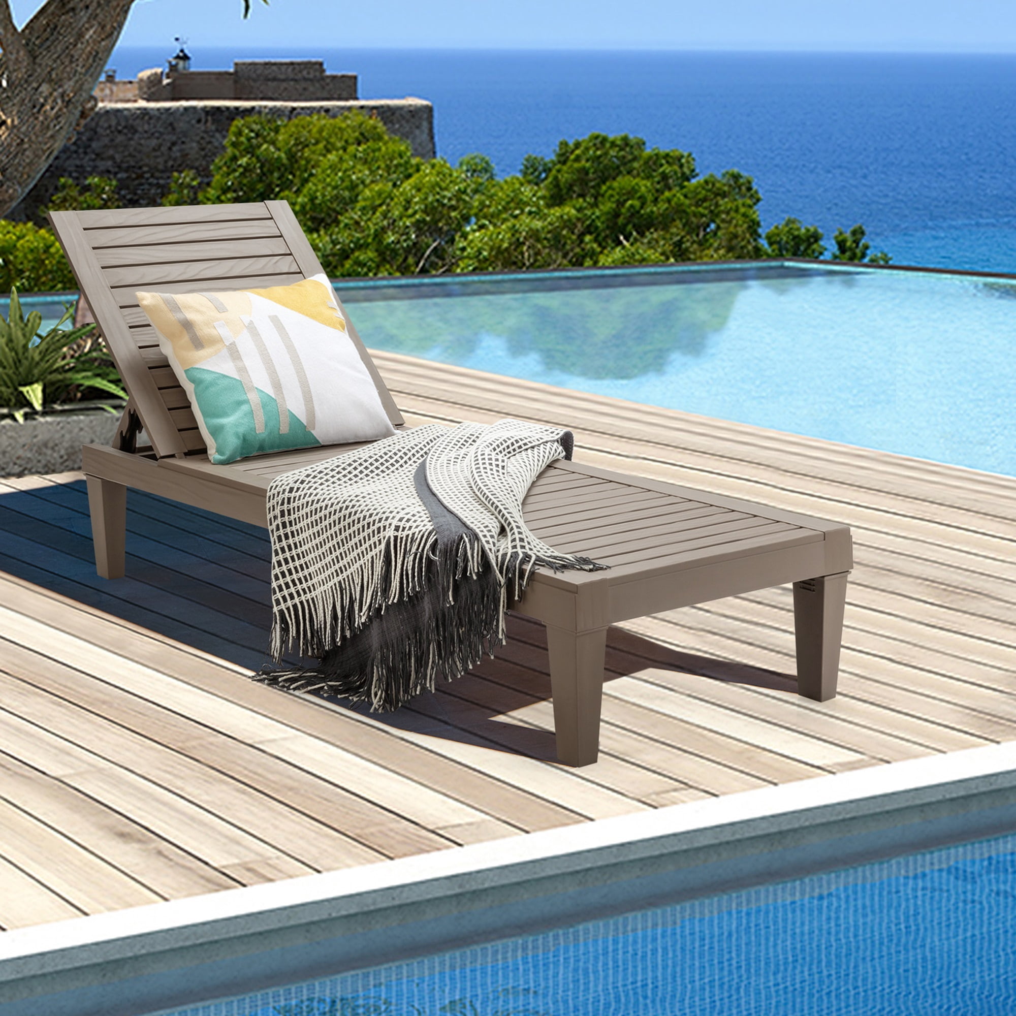 Gymax Patio Outdoor Chaise Lounge Chair Recliner w/ Adjustable Backrest Brown