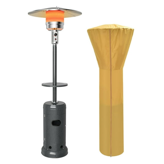 Gymax Patio Propane Heater 48,000 BTU 87 inches Tall W/ Table & Cover Grey