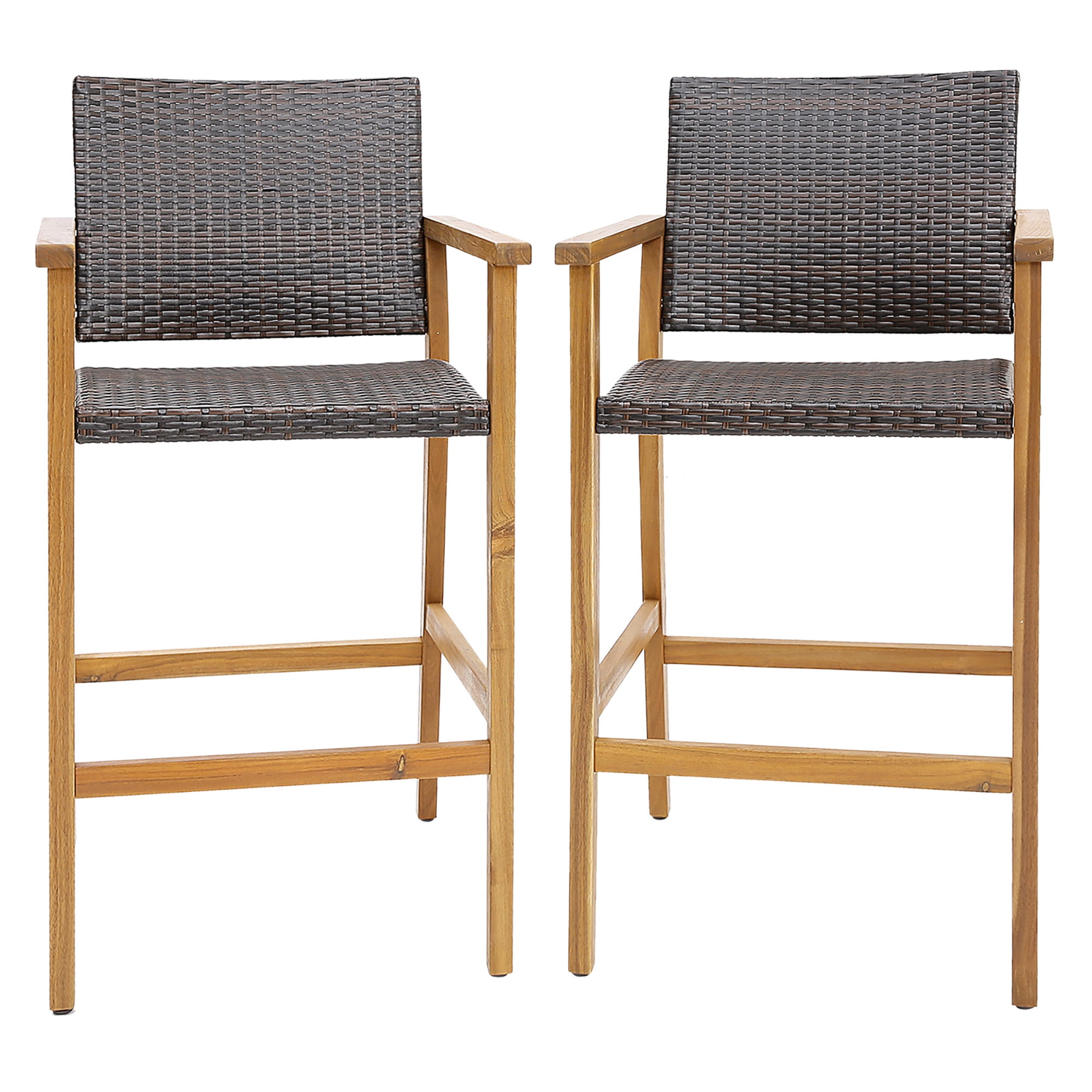 Gymax Patio Rattan Bar Stool Set of 2 Outdoor PE Wicker Bar Chairs w ...