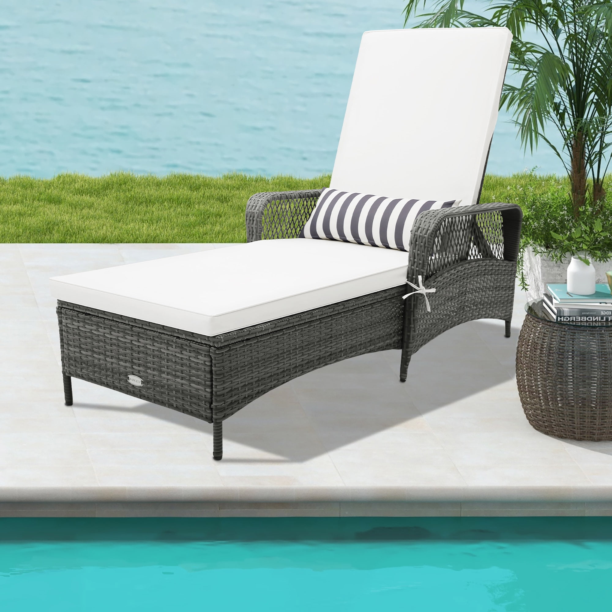 Gymax Patio Rattan Chaise Lounge Outdoor PE Wicker Sun Lounger w