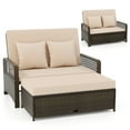 thumbnail image 1 of Gymax Patio Rattan Daybed Wicker Loveseat Sofa w/ Multifunctional Ottoman Beige, 1 of 10