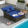 thumbnail image 1 of Gymax Patio Rattan Daybed Wicker Loveseat Sofa w/ Multifunctional Ottoman Navy, 1 of 9