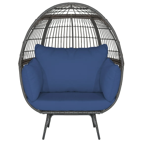 Gymax Patio Rattan Wicker Lounge Chair Oversized Outdoor Metal Frame Egg Chair w/ 4 Cushions