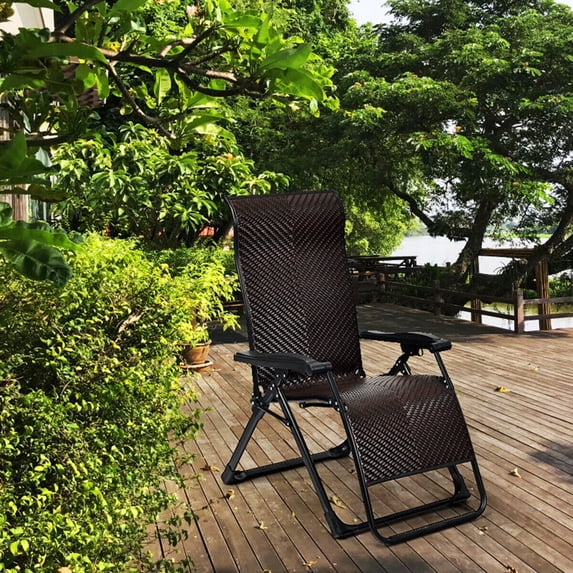 Gymax Patio Rattan Zero Gravity Lounge Chair Folding Recliner Adjustable W/Headrest