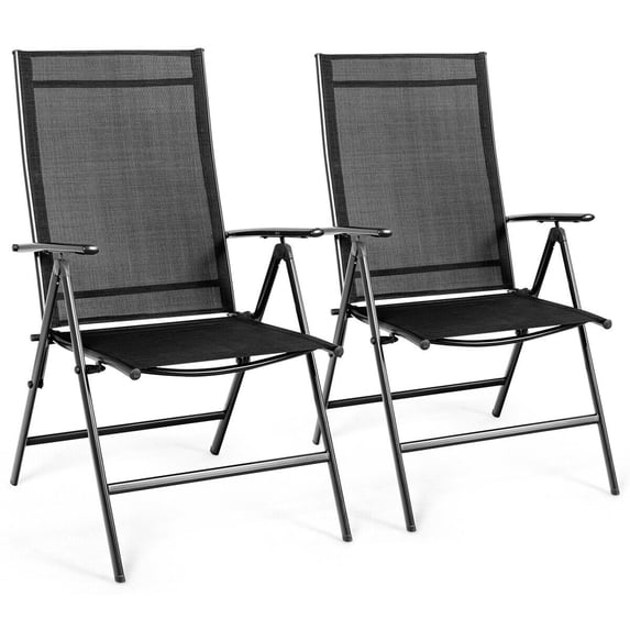 Gymax Patio Steel Outdoor Garden Breathable and Adjustable Folding Chair, Black (Set of 2)