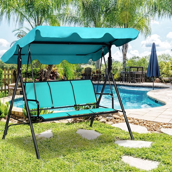 Gymax Patio Swing Chair Outdoor Swing 3 Person Canopy Hammock Blue