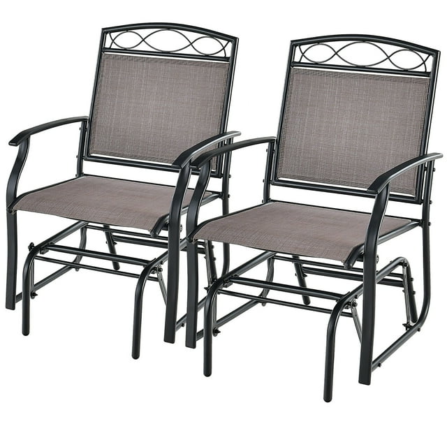 Gymax Patio Swing Glider Chairs Set of 2 Outdoor Metal Glider Armchairs Garden Poolside
