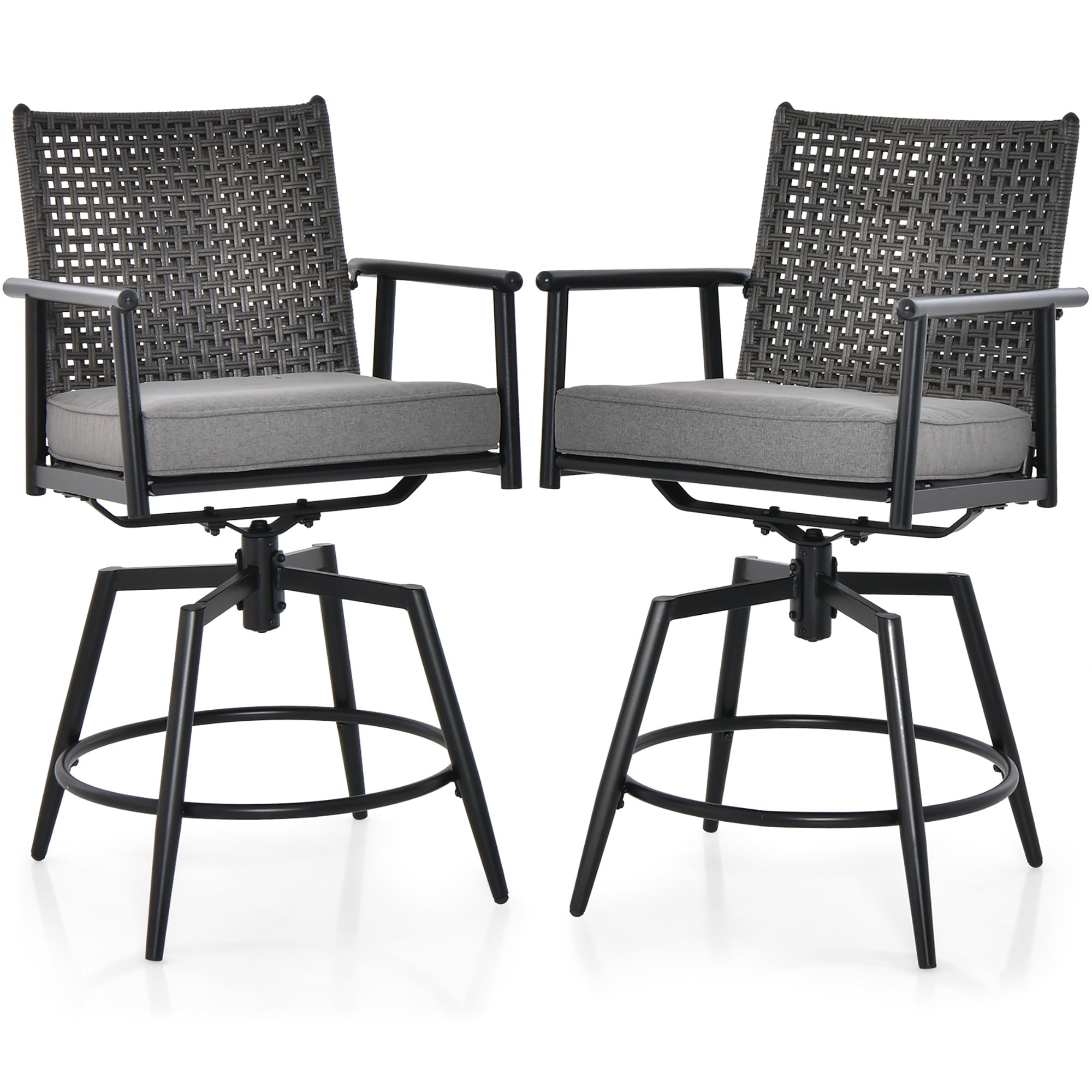 Gymax Patio Swivel Bar Stools Set of 2 Outdoor Counter Height Bar
