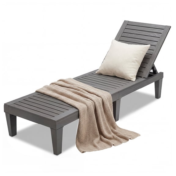 Gymax Lounge Chair Chaise Recliner Weather Resistant Adjustable Outdoor Gray