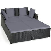 Gymax Outdoor Rattan Daybed Pillows Cushioned Sofa Furniture Patio