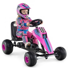 Gymax Pedal Go Kart for Kids 4-Wheel Ride On Toy w/ Steering Wheel & Safe Handbrake Pink
