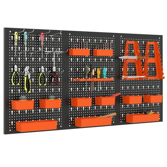 Gymax Pegboard Wall Organizer 9-Bin Parts Rack Organizer w/ Hammer Racks Tool Holders