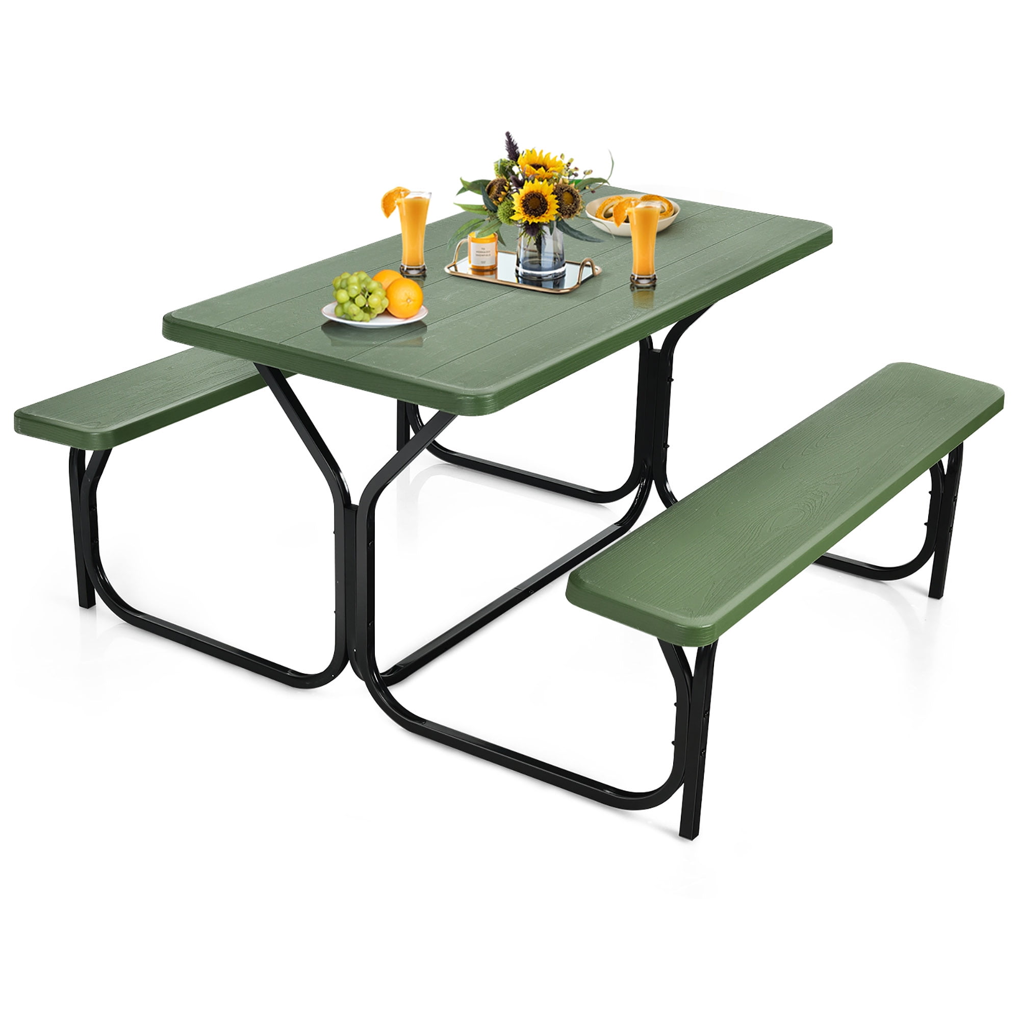 Gymax Picnic Table Camping Picnic Bench Set Backyard Garden Patio