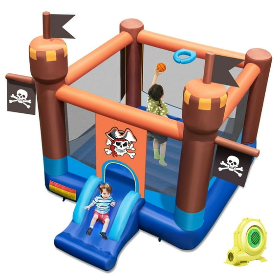 Gymax Pirate Themed Inflatable Bounce Castle with Large Jumping Area & 735W Blower