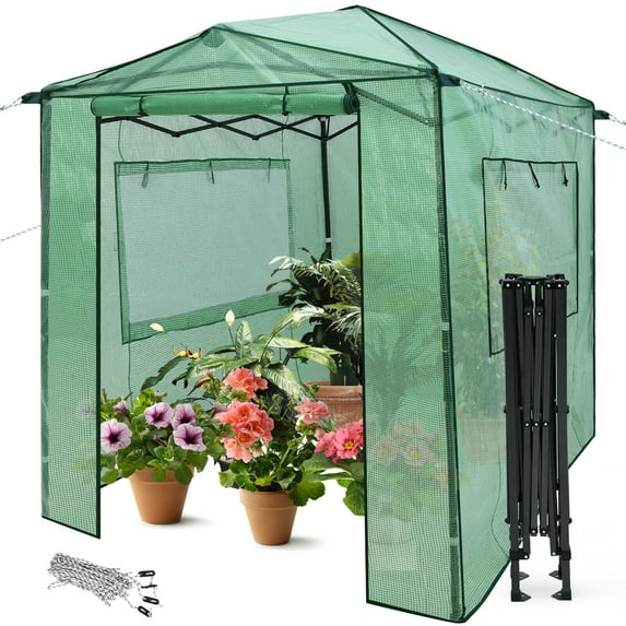 Gymax Portable 6' x 8' x 7' Walk-in Greenhouse, Durable PE and Sturdy Metal