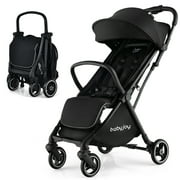 Gymax Portable Baby Stroller One-Hand Fold Pushchair W/ Aluminum Frame Black