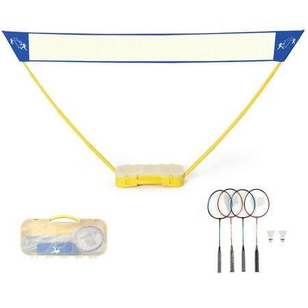 Gymax Portable Badminton Set Folding Tennis Badminton Volleyball Net w/ Stands Case