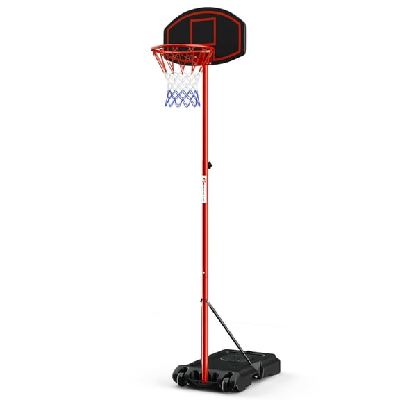 Gymax Portable Basketball Hoop System with 2 Wheels Fillable Base and Adjustable Stand