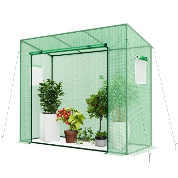 Gymax Portable Mini Greenhouse w/ PE Cover 4 Wind Ropes & Ground Stakes Zipper Door