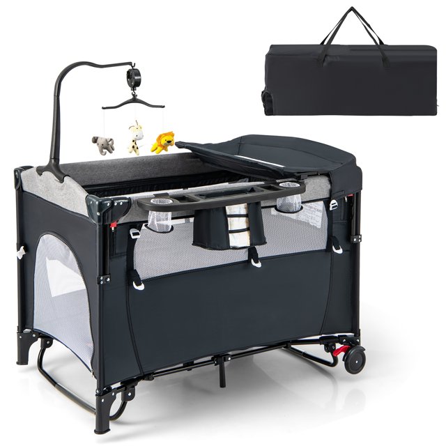 Gymax Portable Pack & Play w/ Music Bedside for Baby 5in1