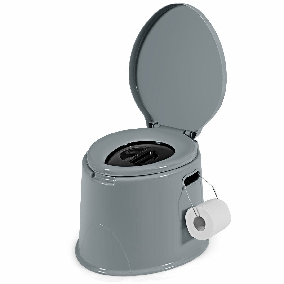 Gray Portable Travel Toilet with Paper Holder for Camping and Hiking