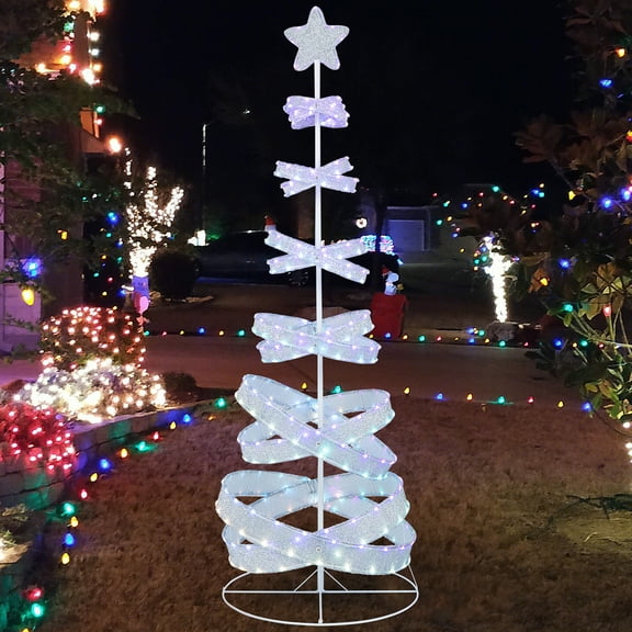 Gymax Pre-lit Spiral Christmas Tree Light Up Artificial Tree w/ 341 LED Lights Holiday Decoration