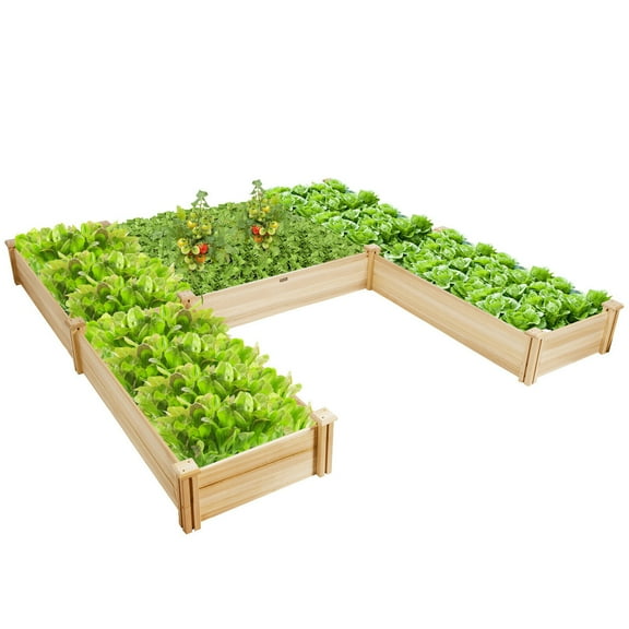 Gymax Raised Garden Bed 92.5x95x11in Wooden Garden Box Planter Container U-Shaped Bed