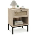 thumbnail image 1 of Gymax Rattan Nightstand Boho End Table with Drawer & Open Shelf for Living Room Oak, 1 of 10