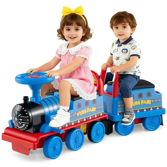 Gymax Ride on Train 6V Battery Powered Ride on Toy w/ Under-Seat Storage & Carriage Navy