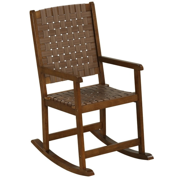 Gymax Rocking Chair with PU Seat & Rubber Wood Frame Safe & Smooth Rocking Motion