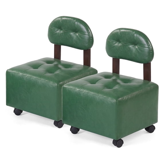 Gymax Rolling Footrest Stools Set of 2 Upholstered Square Ottoman 330 LBS Max Load