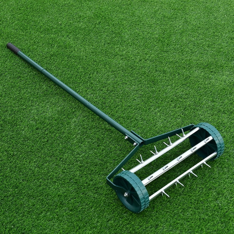 Gymax Hand Spike Rolling Garden Lawn Aerator Roller, Push Turf