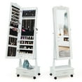 thumbnail image 1 of Gymax Rolling Jewelry Cabinet Armoire Full Length LED Mirror Lockable w/ Drawer White, 1 of 10